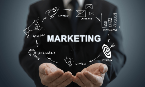 Illustration du marketing digital et de la communication moderne, symbolisant une imprimerie rapide et moderne capable de diffuser efficacement messages et campagnes.