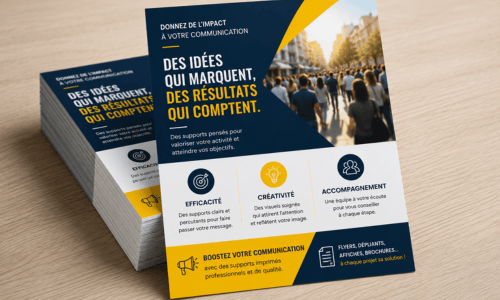 Impression de flyers publicitaires avec un design moderne et une finition professionnelle.
